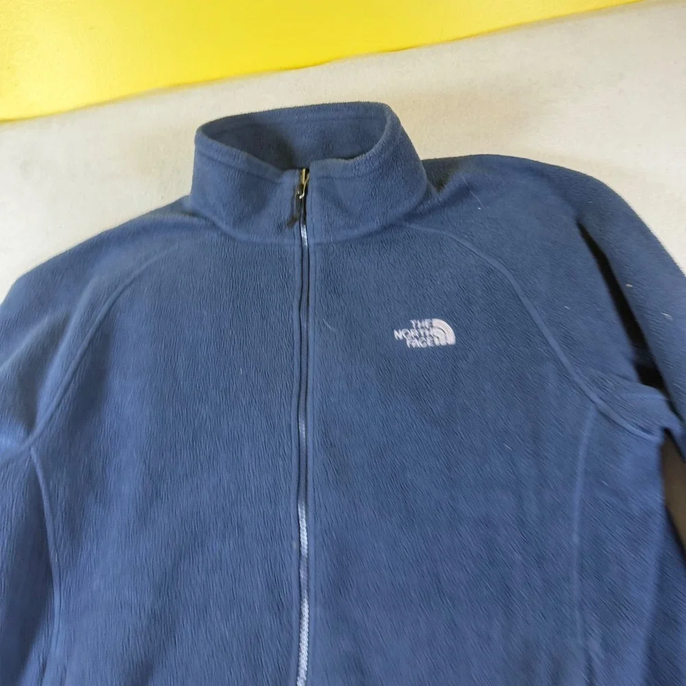 The North Face‎ Mens XL Full Zip Fleece Jacket Navy Blue Mock Neck Embroidered
